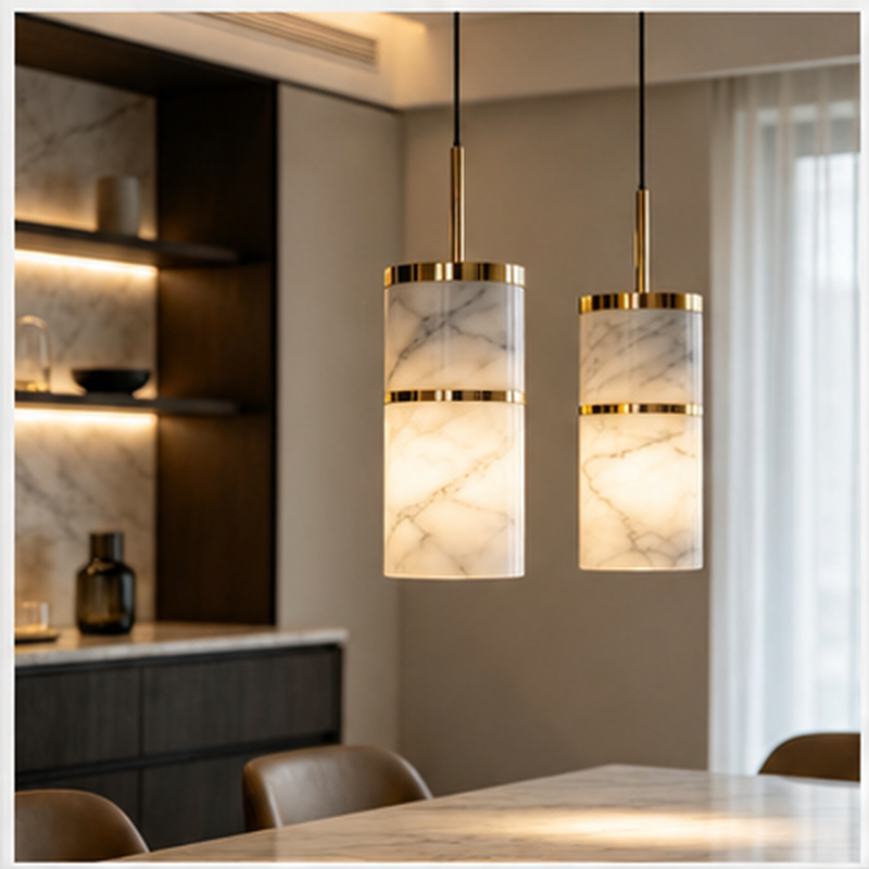 Modern Alabaster Cylinder Pendant Light
