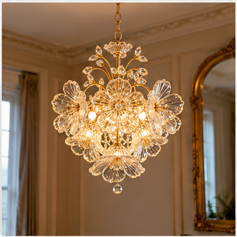 Modern Gold Crystal Flower Chandelier Pendant Light