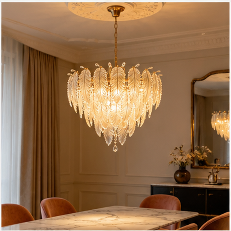 Luxury Gold Feather Crystal Chandelier Pendant Light