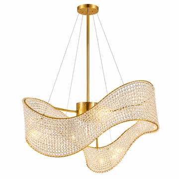 Modern Crystal Ribbon Chandelier – Luxury Gold Wave Pendant Light