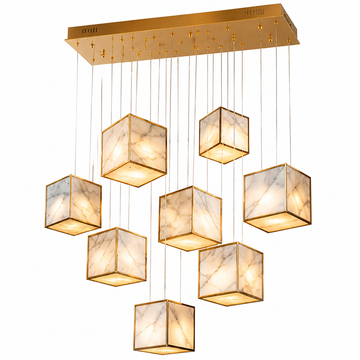 Modern Alabaster Cube Staircase Chandelier Pendant Light