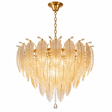 Luxury Gold Feather Crystal Chandelier Pendant Light